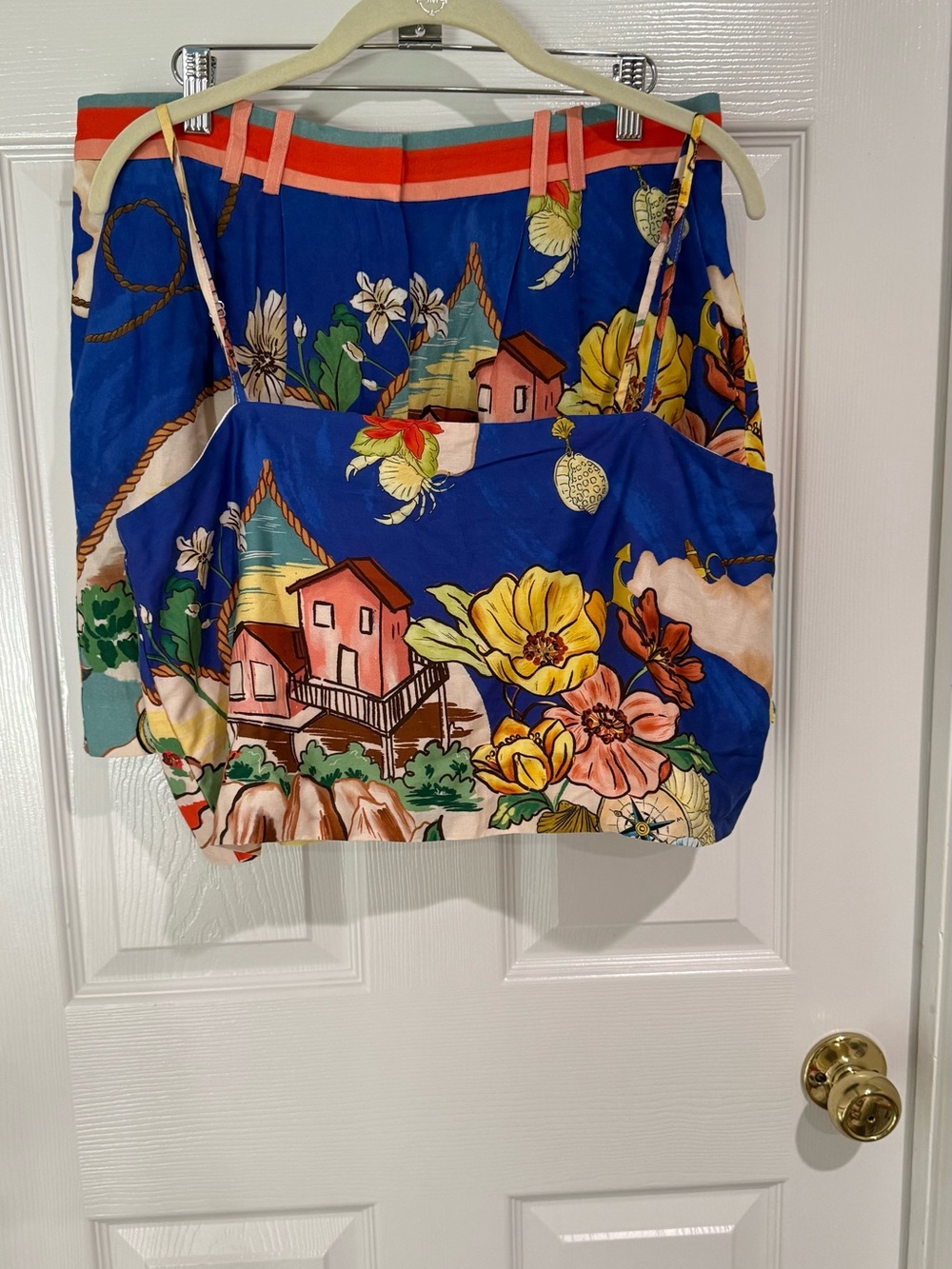 ANTONIO MELANI Blue Floral Two-Piece Spaghetti Strap Set